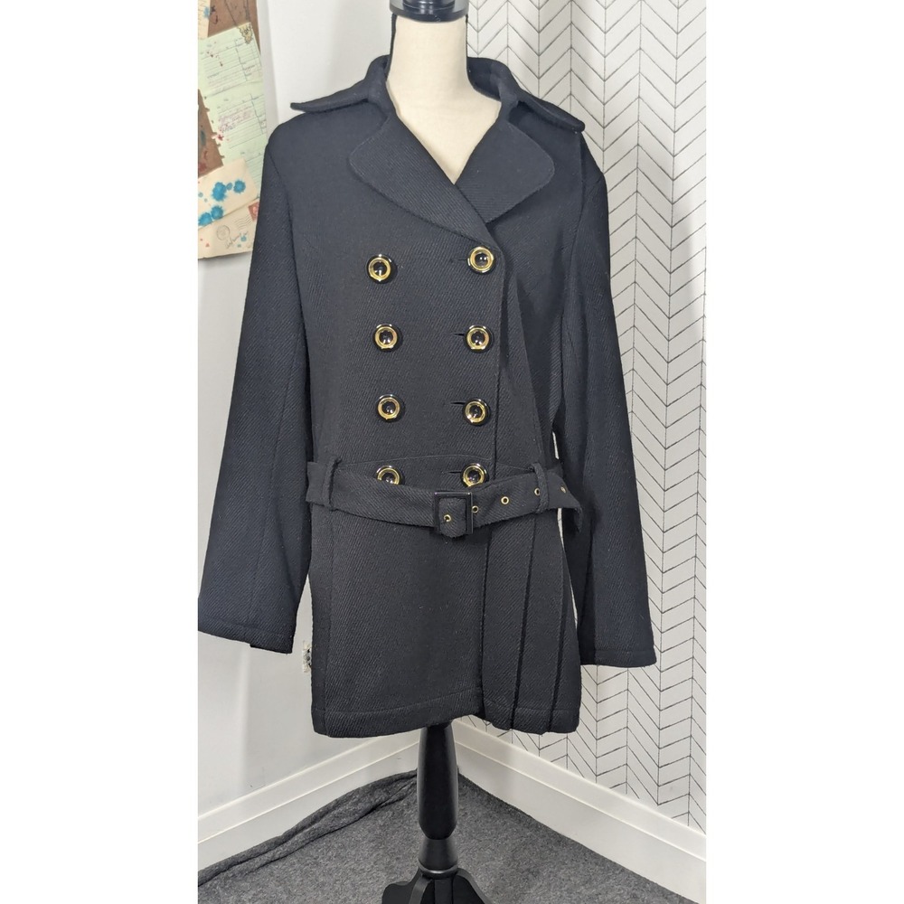 Baby Phat Jacket Women's 2X Black Wool Blend Coat Belted Y2K 90s Hip Hop